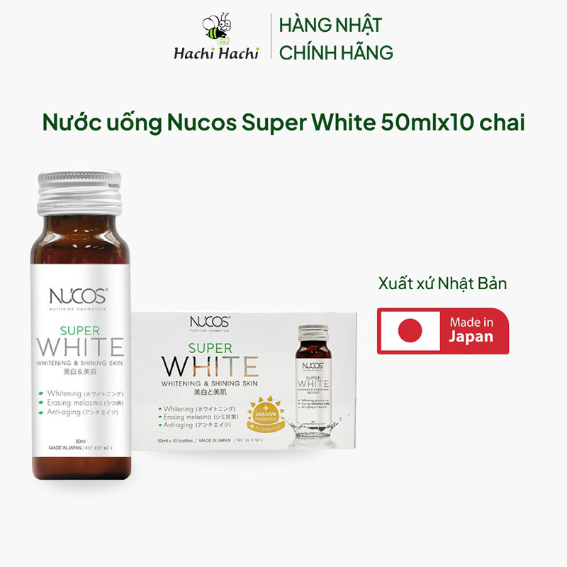 TPBVSK: Nước uống Nucos Super White Nhật Bản 50mlx10 chai, bổ sung Collagen, giảm nám, dưỡng da sáng đẹp thương hiệu NUCOS