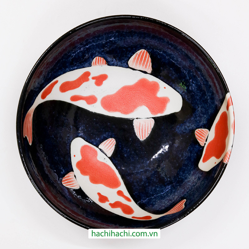 Tô sứ Nhật Bản, tô đại, bát ô tô, bát tô canh, bát ăn mì 21.5cm (Cá Koi), dùng được lò vi sóng thương hiệu 