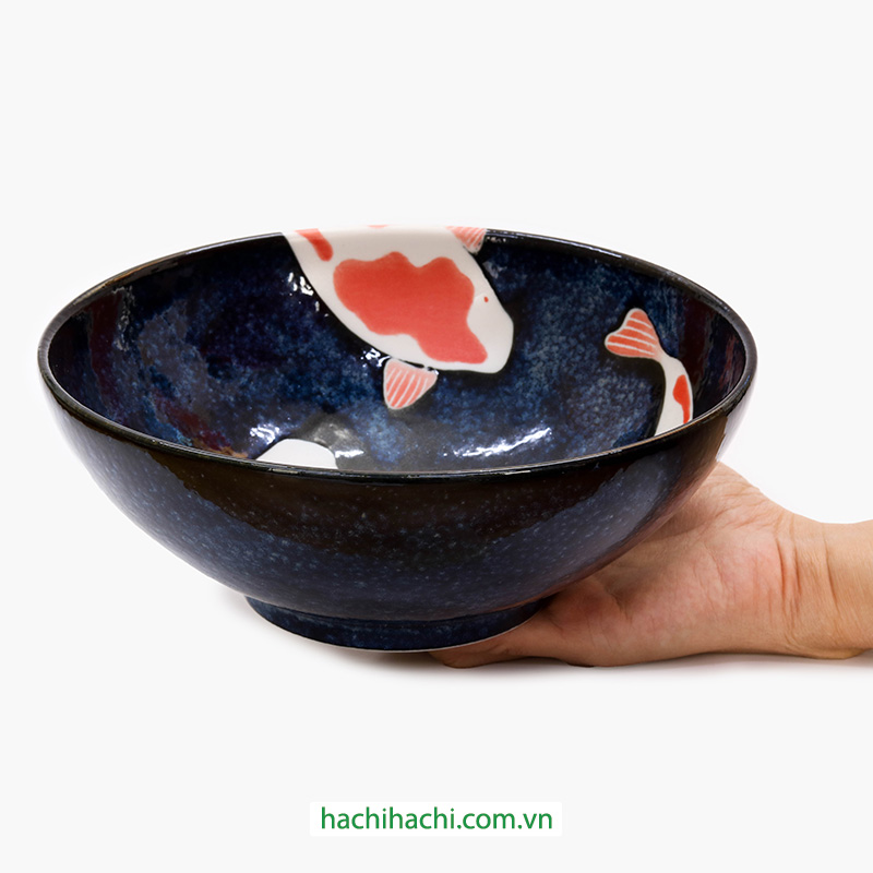 Tô sứ Nhật Bản, tô đại, bát ô tô, bát tô canh, bát ăn mì 21.5cm (Cá Koi), dùng được lò vi sóng thương hiệu 