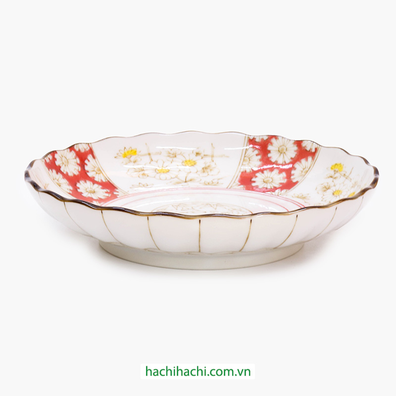Đĩa sứ Nhật Bản 16cm, đĩa gốm sứ nông lòng, cạn lòng (Hoa cúc), dùng được lò vi sóng thương hiệu 