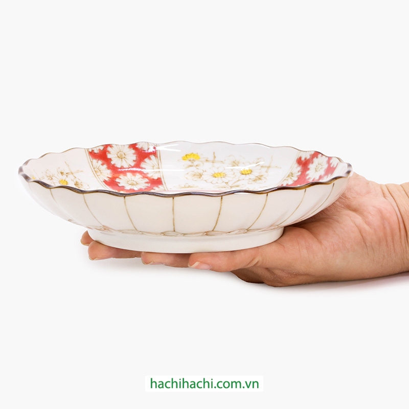 Đĩa sứ Nhật Bản 16cm, đĩa gốm sứ nông lòng, cạn lòng (Hoa cúc), dùng được lò vi sóng thương hiệu 