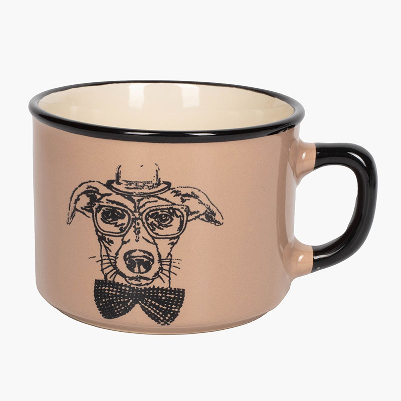 Ly gốm Living, ca, cốc gốm sứ 260ml có quai hình thú cưng (Nâu hồng)