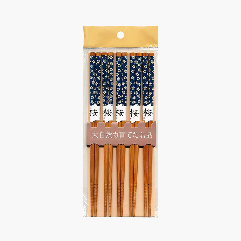 Đũa tre đầu nhọn họa tiết Nhật chống trượt Living 22.5cm (5 đôi) Hoa xanh