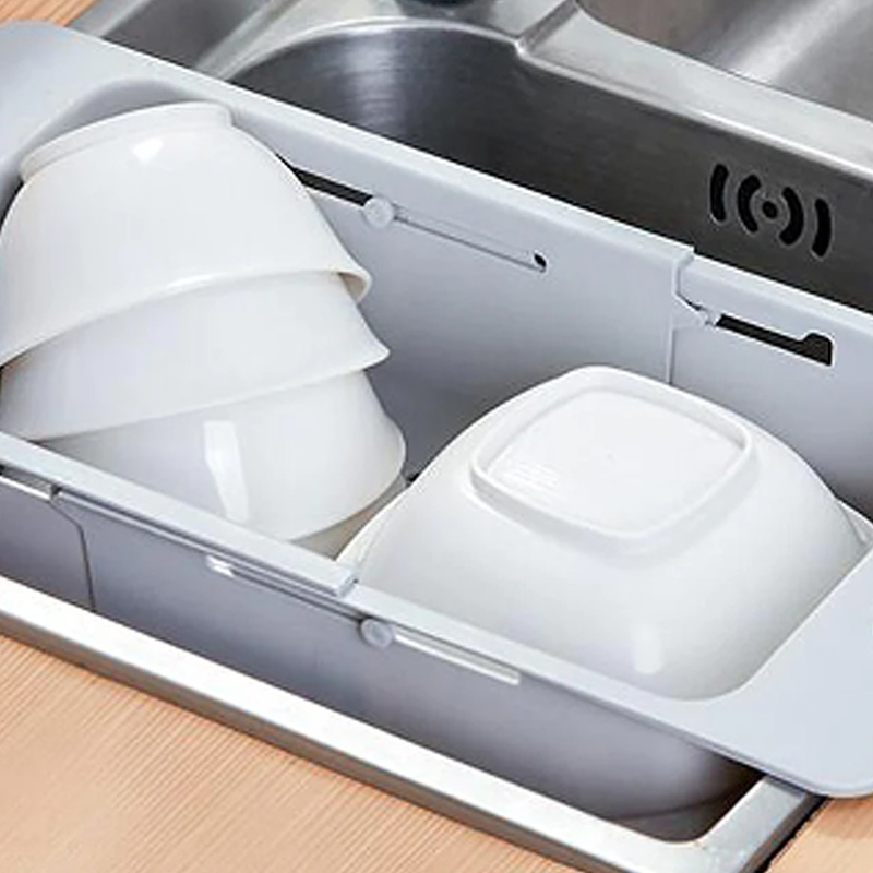 Rổ gác bồn rửa chén gấp gọn 35-47x18.5cm thương hiệu LIVING