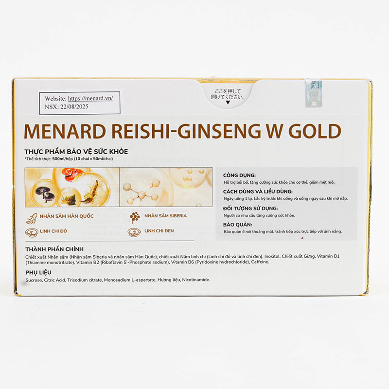 TPBVSK: Nước uống Menard Reishi-Ginseng W Gold 50ml x 10 chai, tăng cường sức khỏe, giảm mệt mỏi thương hiệu MENARD