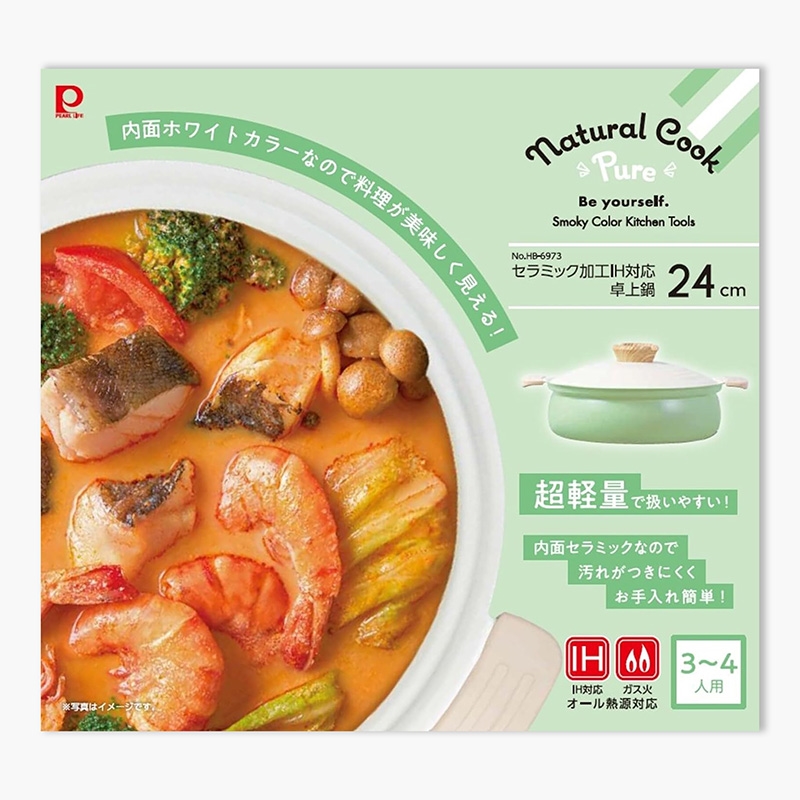 Nồi chống dính Ceramic Pearl Metal Natural Cook 24cm (Xanh), dùng được bếp từ thương hiệu PEARL METAL