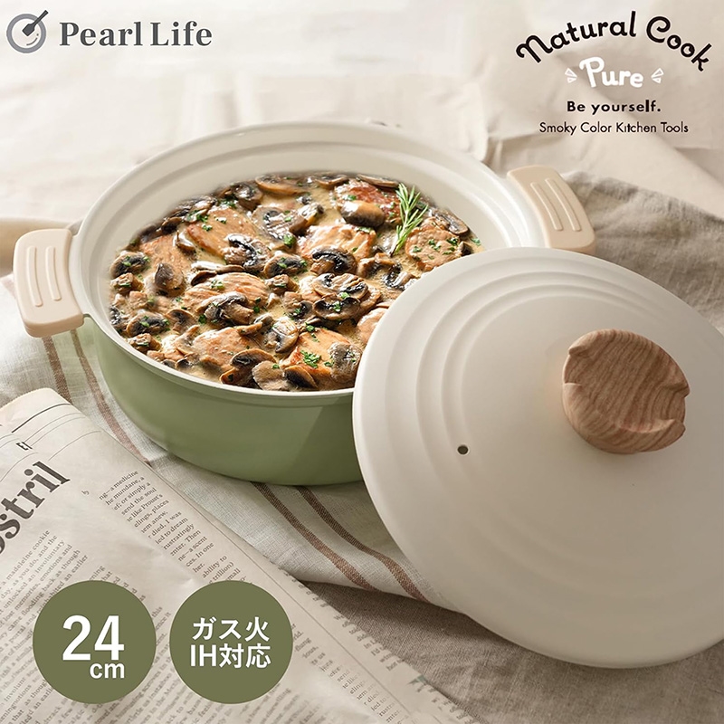 Nồi chống dính Ceramic Pearl Metal Natural Cook 24cm (Xanh), dùng được bếp từ thương hiệu PEARL METAL