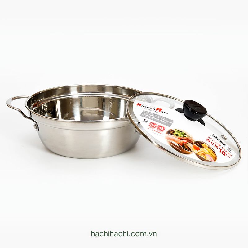 Nồi inox Pearl Metal 18cm kèm nắp kính, dùng được bếp từ thương hiệu PEARL METAL