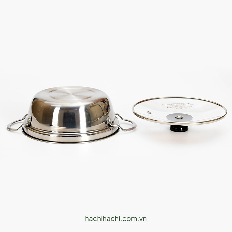 Nồi inox Pearl Metal 18cm kèm nắp kính, dùng được bếp từ thương hiệu PEARL METAL