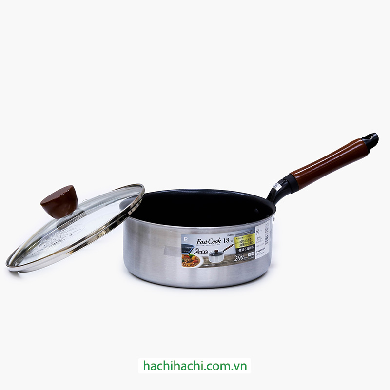 Quánh chống dính kim cương Pearl Metal Fast Cook 18cm kèm nắp, lớp phủ bền chắc, dùng được bếp từ thương hiệu PEARL METAL