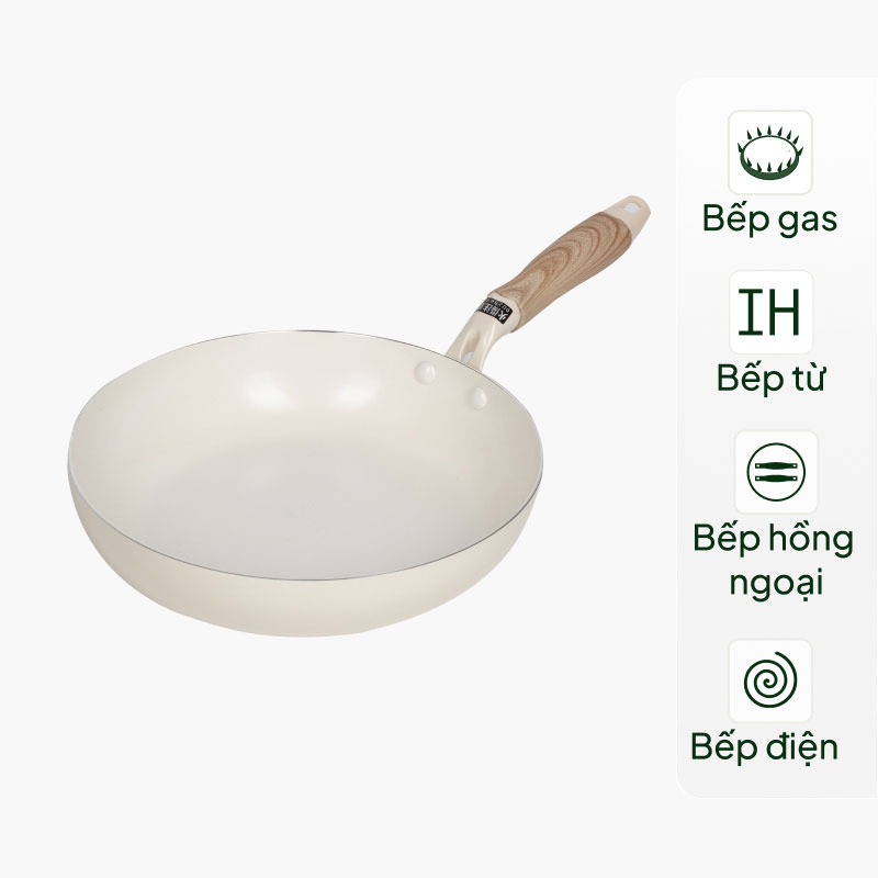 Chảo chống dính Ceramic Pearl Metal 24cm Sâu lòng, không chứa PFOA, PTFE, dùng được bếp từ