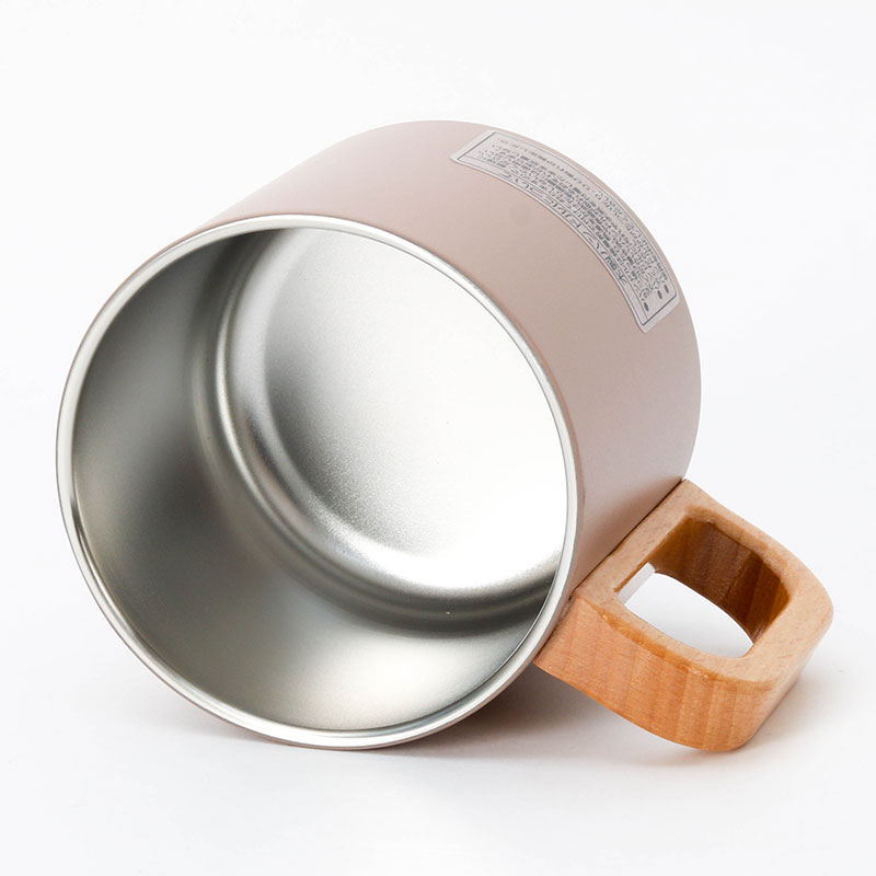 Ca, cốc, ly giữ nhiệt inox Pearl Metal 350ml quai gỗ (Hồng Beige) thương hiệu PEARL METAL