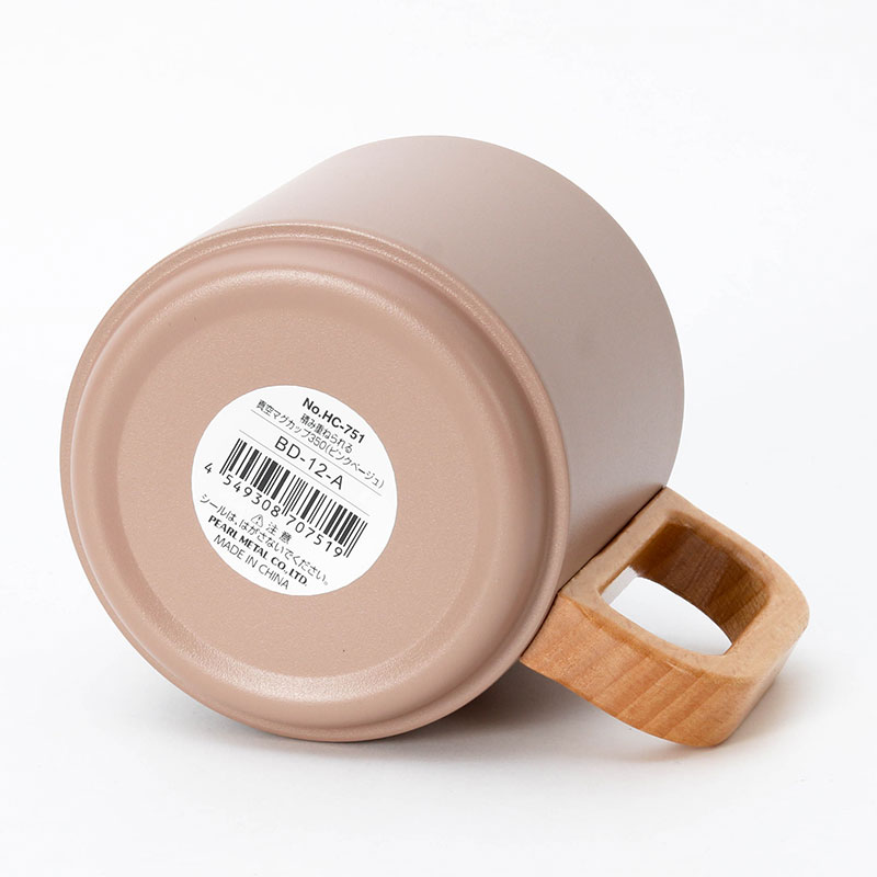 Ca, cốc, ly giữ nhiệt inox Pearl Metal 350ml quai gỗ (Hồng Beige) thương hiệu PEARL METAL