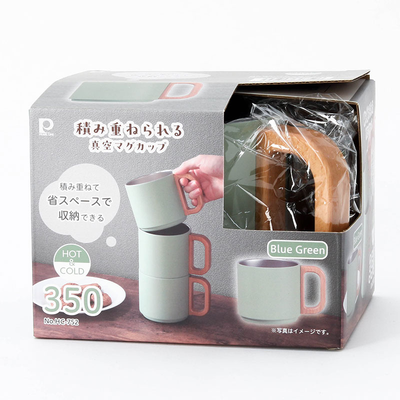 Ca, cốc, ly giữ nhiệt inox Pearl Metal 350ml quai gỗ (Xanh) thương hiệu PEARL METAL