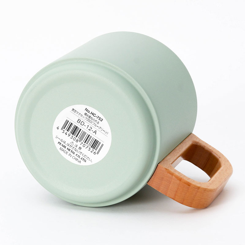 Ca, cốc, ly giữ nhiệt inox Pearl Metal 350ml quai gỗ (Xanh) thương hiệu PEARL METAL