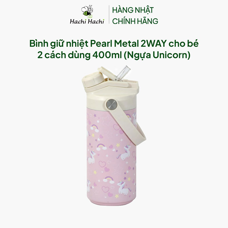 Bình giữ nhiệt Pearl Metal 2WAY cho bé 2 cách dùng 400ml (Ngựa Unicorn) thương hiệu PEARL METAL