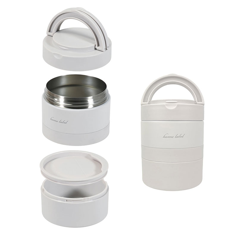 Bộ hộp cơm giữ nhiệt Pearl Metal 2 ngăn 700ml (Home Label - Xám trắng) thương hiệu PEARL METAL