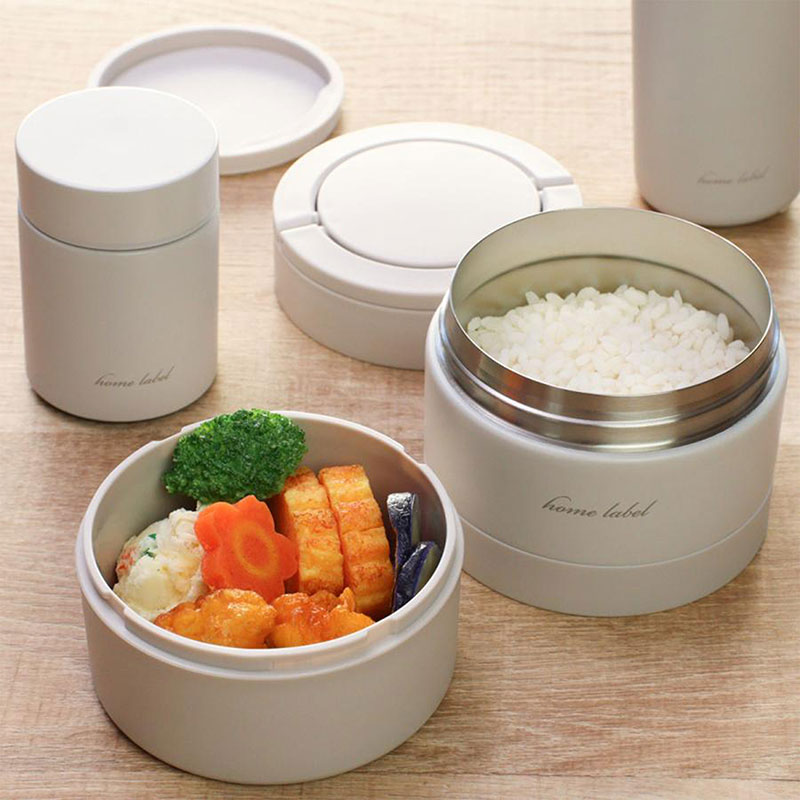 Bộ hộp cơm giữ nhiệt Pearl Metal 2 ngăn 700ml (Home Label - Xám trắng) thương hiệu PEARL METAL