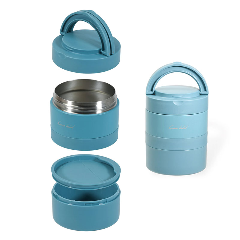 Bộ hộp cơm giữ nhiệt Pearl Metal 2 ngăn 700ml (Home Label - Xanh) thương hiệu PEARL METAL