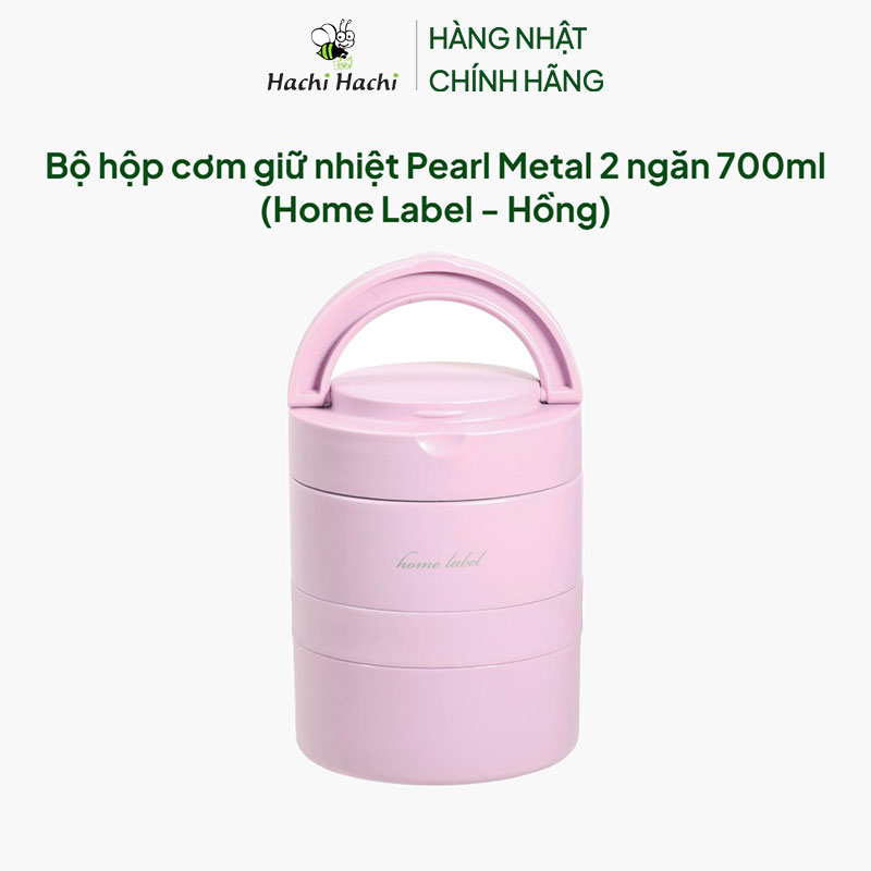 Bộ hộp cơm giữ nhiệt Pearl Metal 2 ngăn 700ml (Home Label - Hồng) thương hiệu PEARL METAL