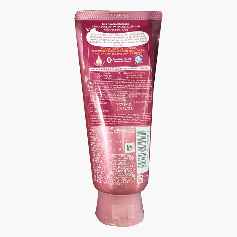 Sữa rửa mặt Nhật Bản collagen Senka Perfect Whip Collagen 120g thương hiệu SENKA