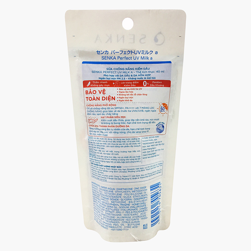 Sữa chống nắng kiềm dầu Senka Perfect UV Milk A SPF50 PA++++  40ml thương hiệu SENKA