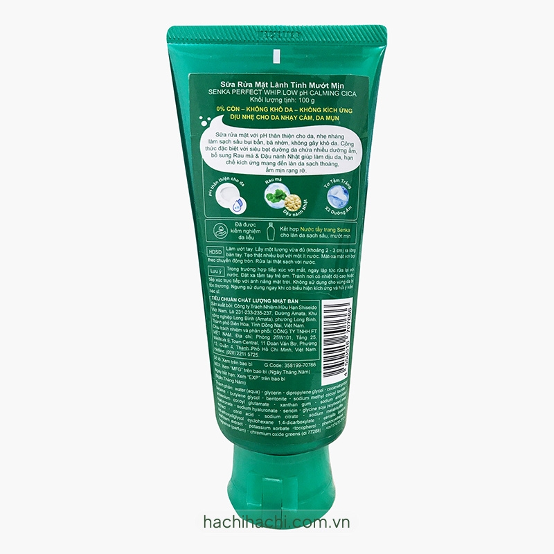 Sữa rửa mặt lành tính mướt mịn Senka Perfect Whip Low PH Calming Cica 100g thương hiệu SENKA
