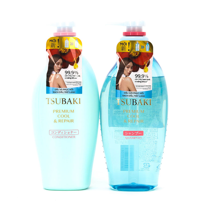 Dầu xả phục hồi, sạch dầu & mát lạnh Nhật Bản Tsubaki premium cool & repair conditioner 450ml thương hiệu TSUBAKI