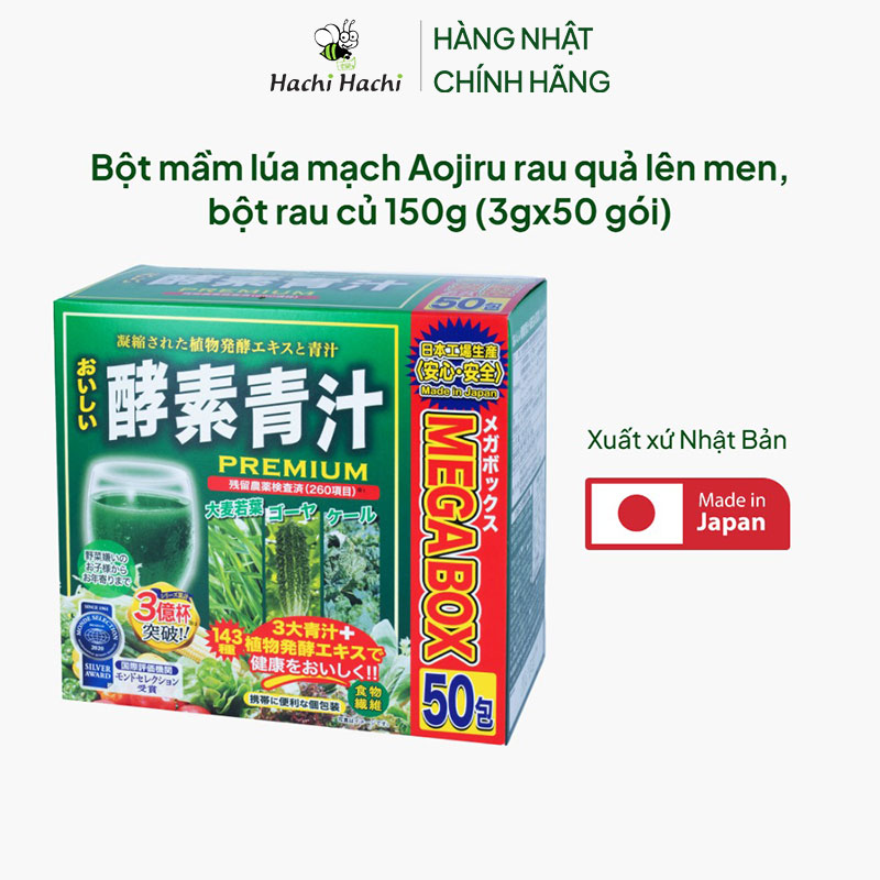 Bột mầm lúa mạch Aojiru rau quả lên men, bột rau củ Nhật Bản 150g (3gx50 gói) thương hiệu JAPAN GALS
