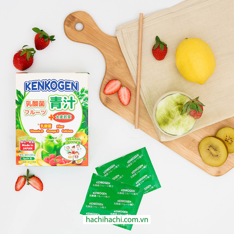 TPBS: Bột rau củ mầm lúa mạch grass barley Nhật Bản Kenkogen +16 loại trái cây chất xơ lợi khuẩn vitamin (Hộp 24 gói) thương hiệu KENKOGEN