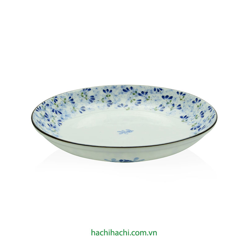 Đĩa sứ Nhật Bản 21.5cm, đĩa gốm sứ nông lòng, cạn lòng, dùng được lò vi sóng