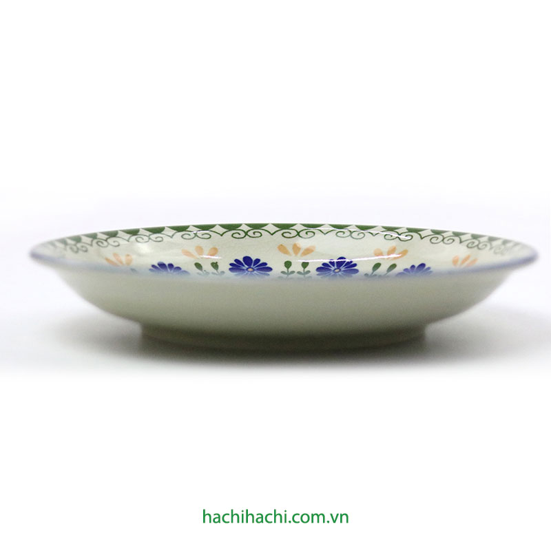 Đĩa gốm Nhật Bản 20.2cm, đĩa gốm sứ nông lòng, cạn lòng, dùng được lò vi sóng thương hiệu TORI
