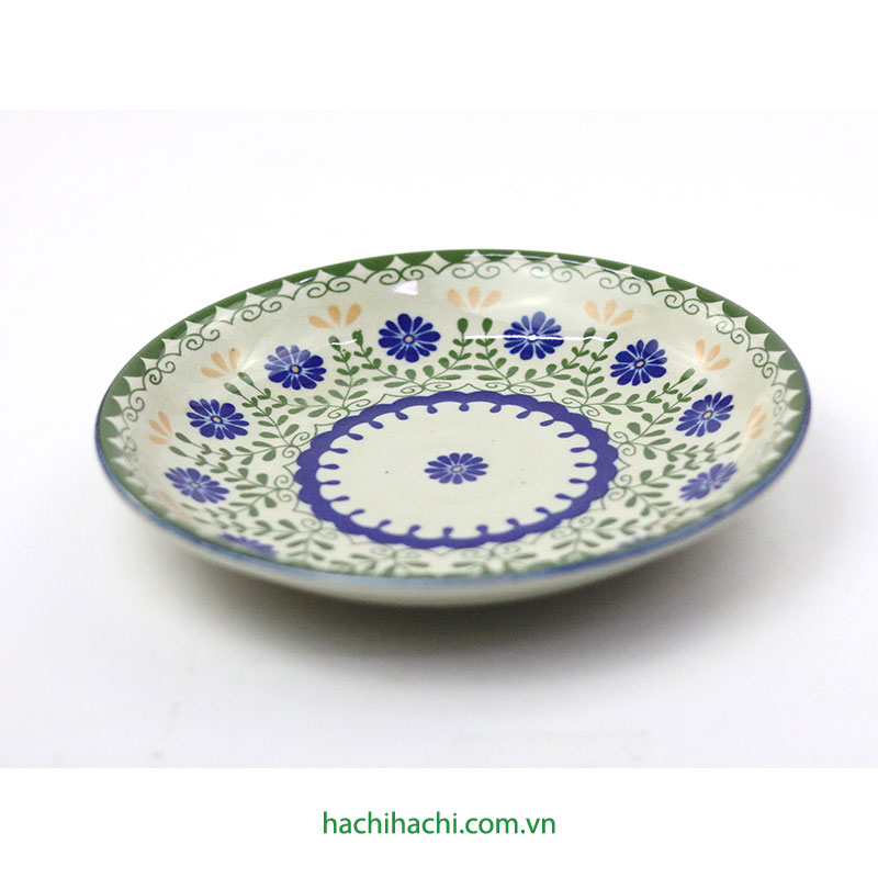 Đĩa gốm Nhật Bản 20.2cm, đĩa gốm sứ nông lòng, cạn lòng, dùng được lò vi sóng thương hiệu TORI