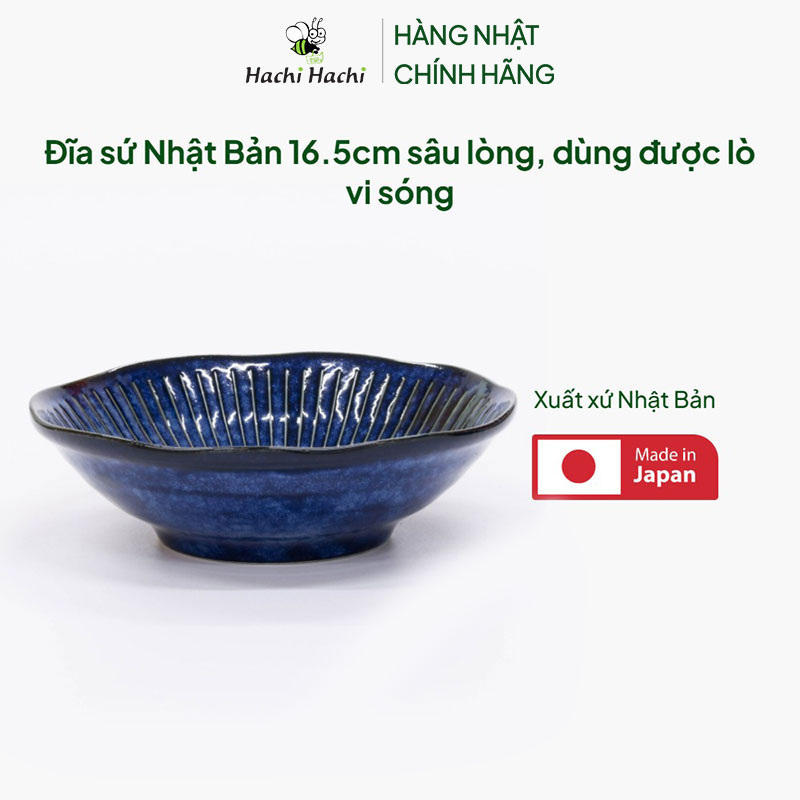 Đĩa sứ Nhật Bản 16.5cm sâu lòng, dùng được lò vi sóng thương hiệu 