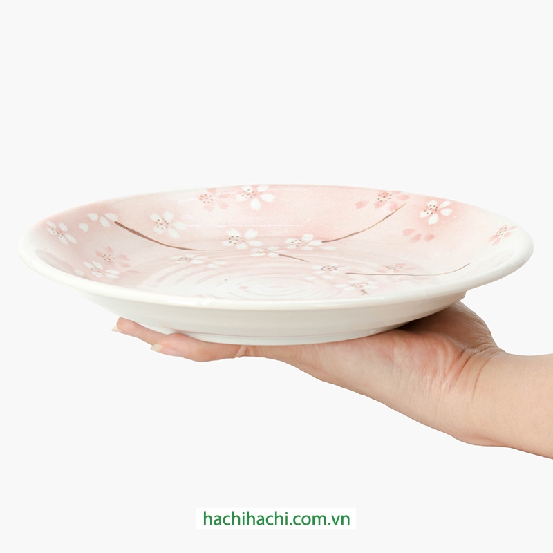 Đĩa sứ Nhật Bản 22.5cm Sakura, dùng được lò vi sóng thương hiệu 