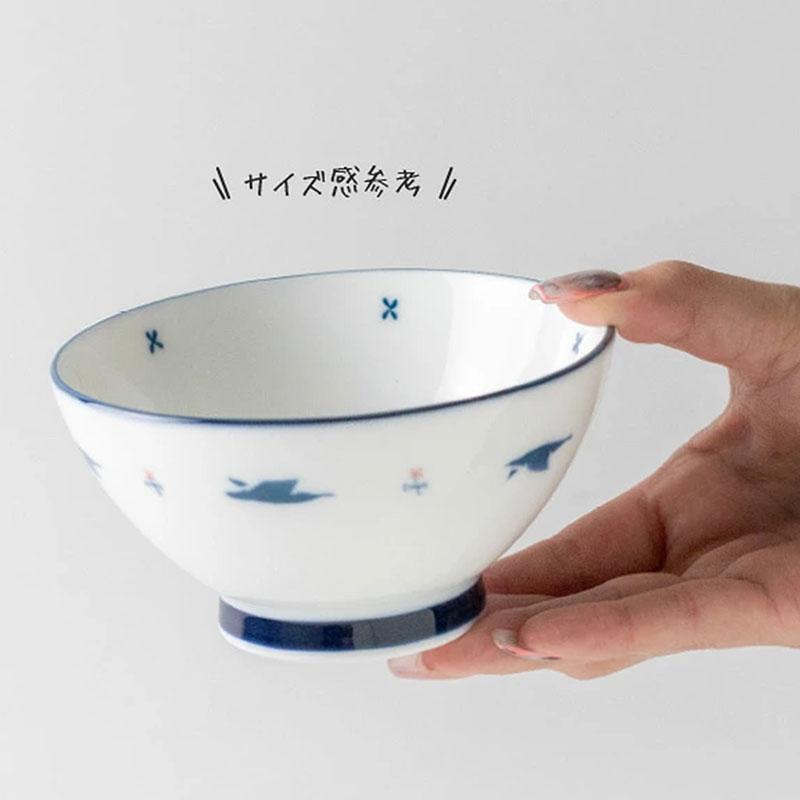 Chén bát sứ Nhật Bản, chén bát ăn cơm 11.5cm (Họa tiết chim vỗ cánh), dùng được lò vi sóng thương hiệu 