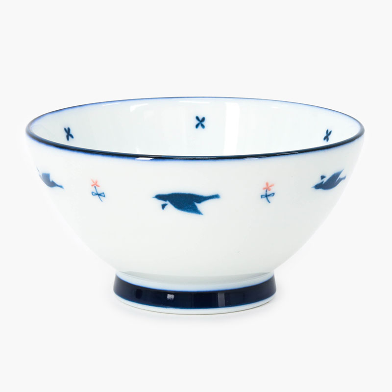 Chén bát sứ Nhật Bản, chén bát ăn cơm 11.5cm (Họa tiết chim vỗ cánh), dùng được lò vi sóng