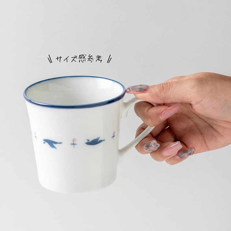 Ca, cốc, ly sứ Nhật Bản 300ml họa tiết chim vỗ cánh thương hiệu 