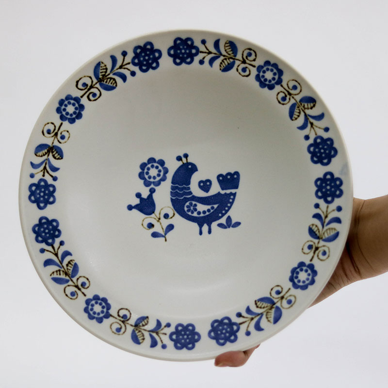 Đĩa sứ Nhật Bản 21.5cm, đĩa gốm sứ sâu lòng (Chim bồ câu), dùng được lò vi sóng thương hiệu 