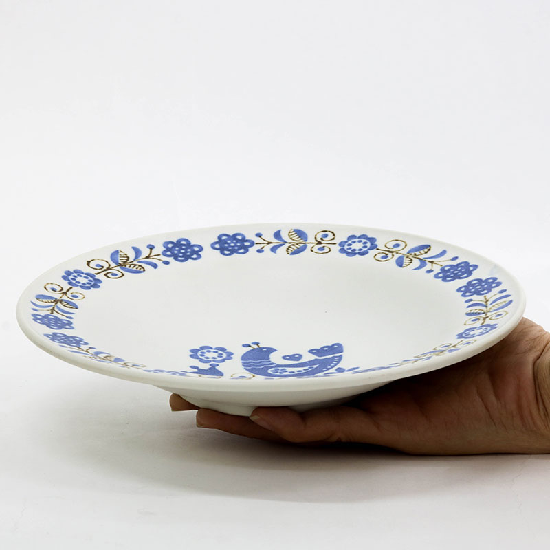 Đĩa sứ Nhật Bản 21.5cm, đĩa gốm sứ sâu lòng (Chim bồ câu), dùng được lò vi sóng thương hiệu 