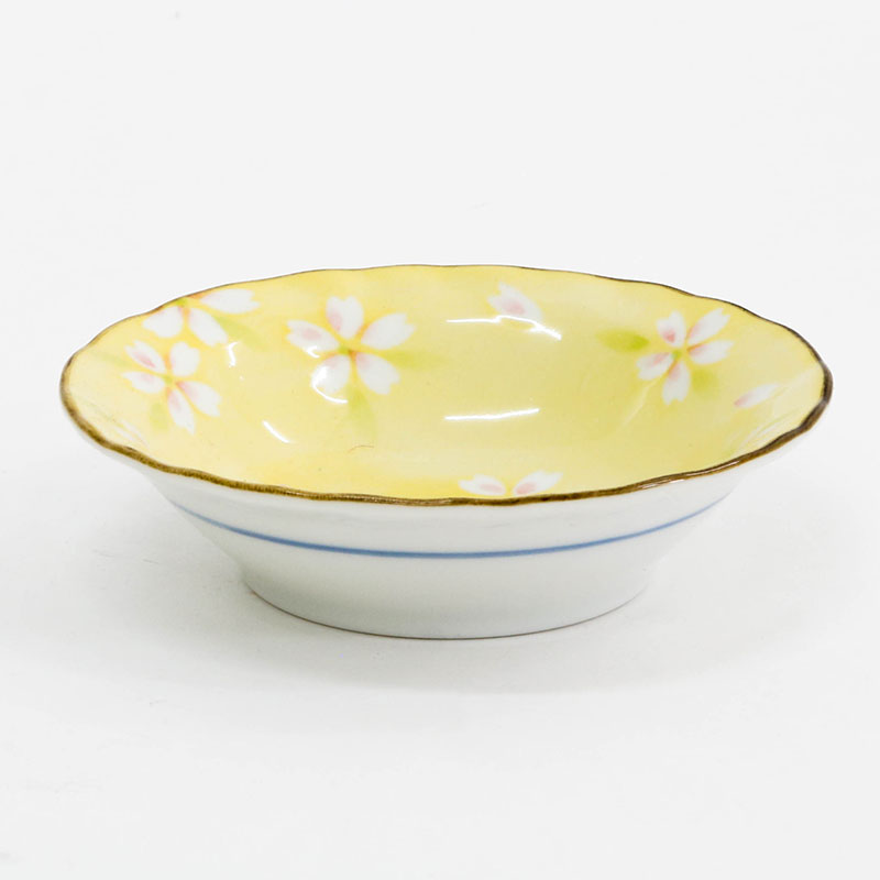 Đĩa sứ Nhật Bản 9.5cm, đĩa gốm sứ nông lòng, cạn lòng (Sakura vàng), dùng được lò vi sóng