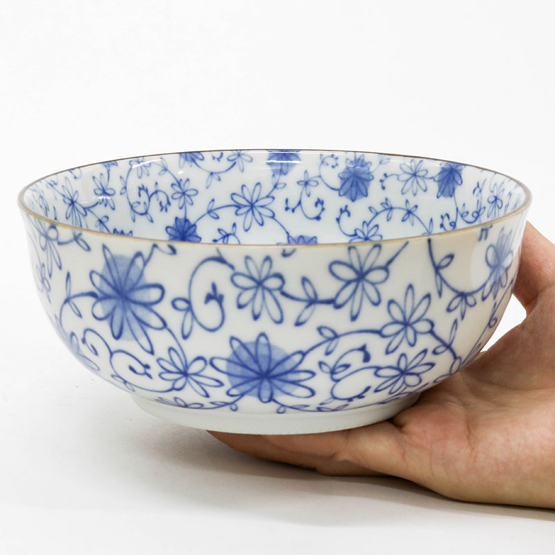 Hộp sứ Nhật Bản đựng thức ăn 15.8cm (họa tiết Karakusa xanh) thương hiệu 