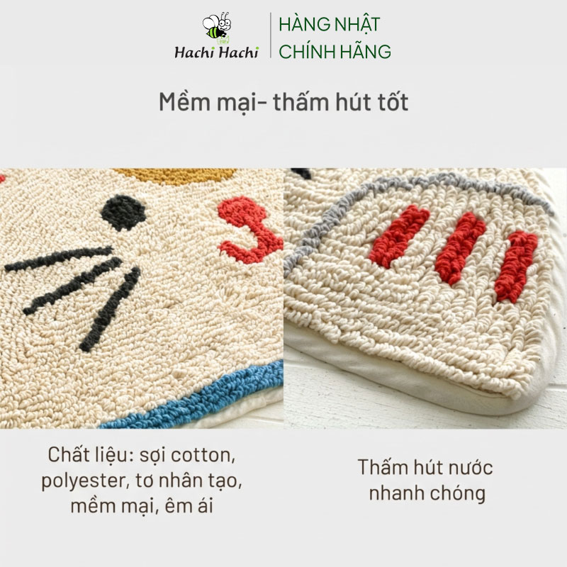 Thảm chùi chân, lau chân chống trượt hình mèo may mắn 35x70cm thương hiệu 