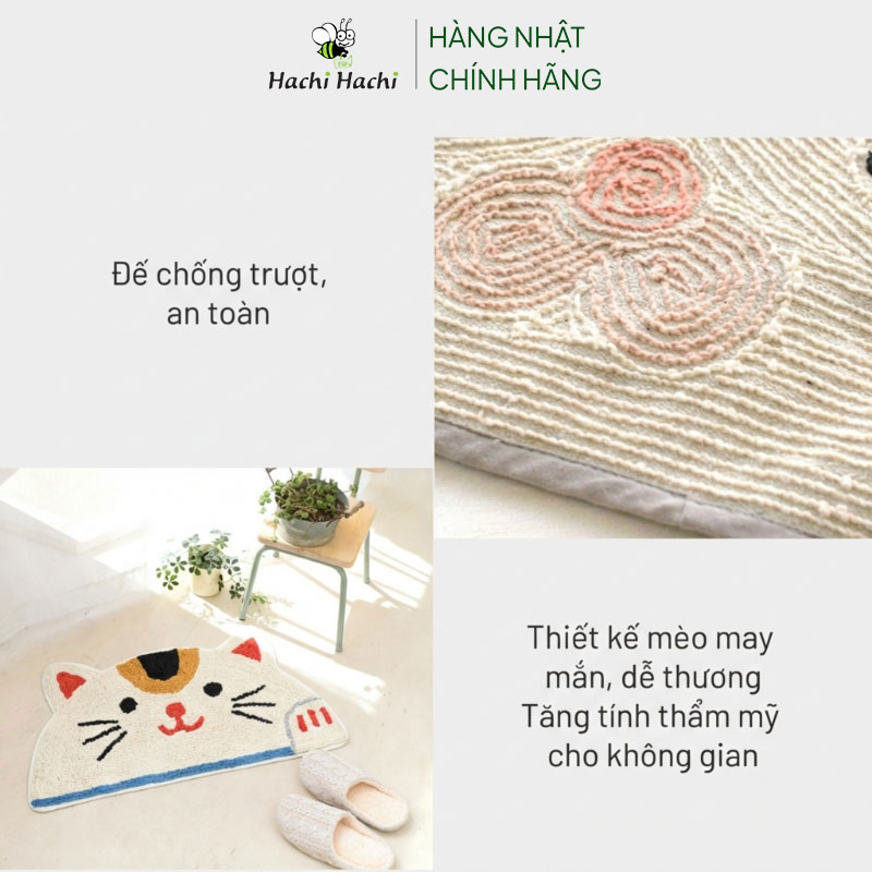Thảm chùi chân, lau chân chống trượt hình mèo may mắn 35x70cm thương hiệu 
