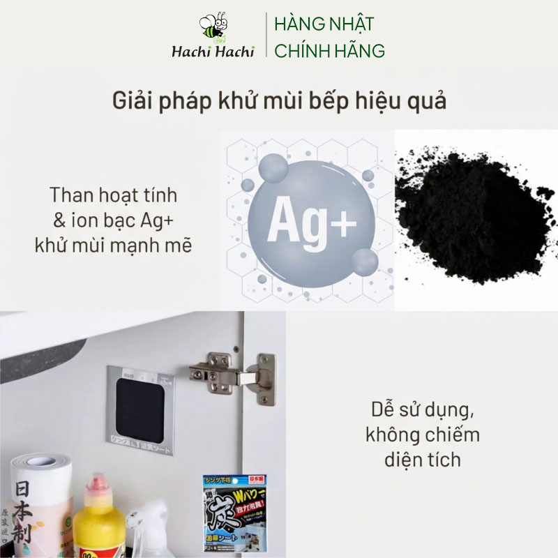 Miếng dán khử mùi tủ bếp cực mạnh than hoạt tính ion bạc  thương hiệu IP SYSTEM