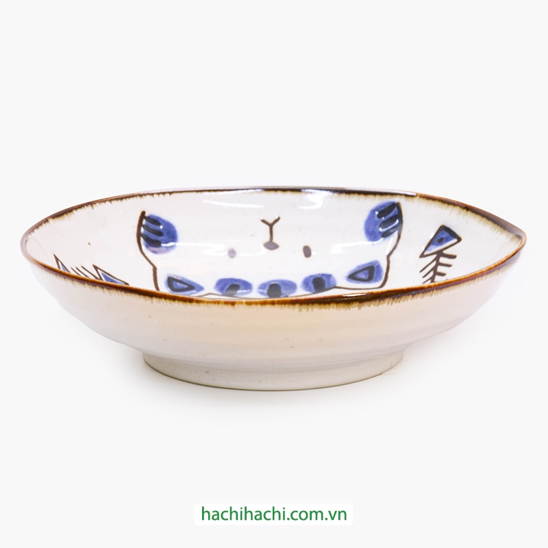 Đĩa sứ Nhật Bản 21cm lòng sâu - Mèo con, dùng được lò vi sóng thương hiệu 