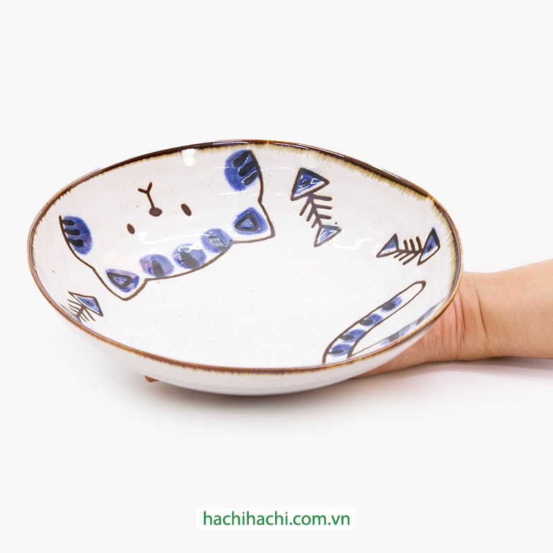 Đĩa sứ Nhật Bản 21cm lòng sâu - Mèo con, dùng được lò vi sóng thương hiệu 