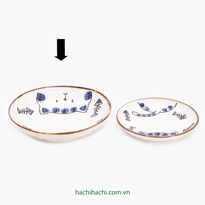 Đĩa sứ Nhật Bản 21cm lòng sâu - Mèo con, dùng được lò vi sóng thương hiệu 