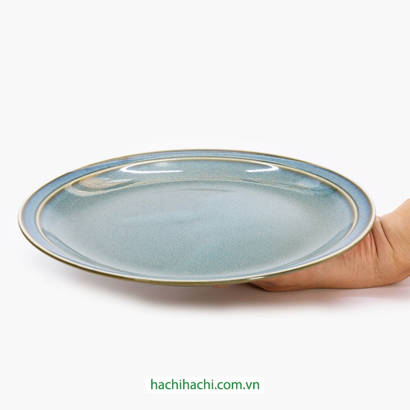 Đĩa sứ Nhật Bản 22.5cm Metallic Green, dùng được lò vi sóng thương hiệu 