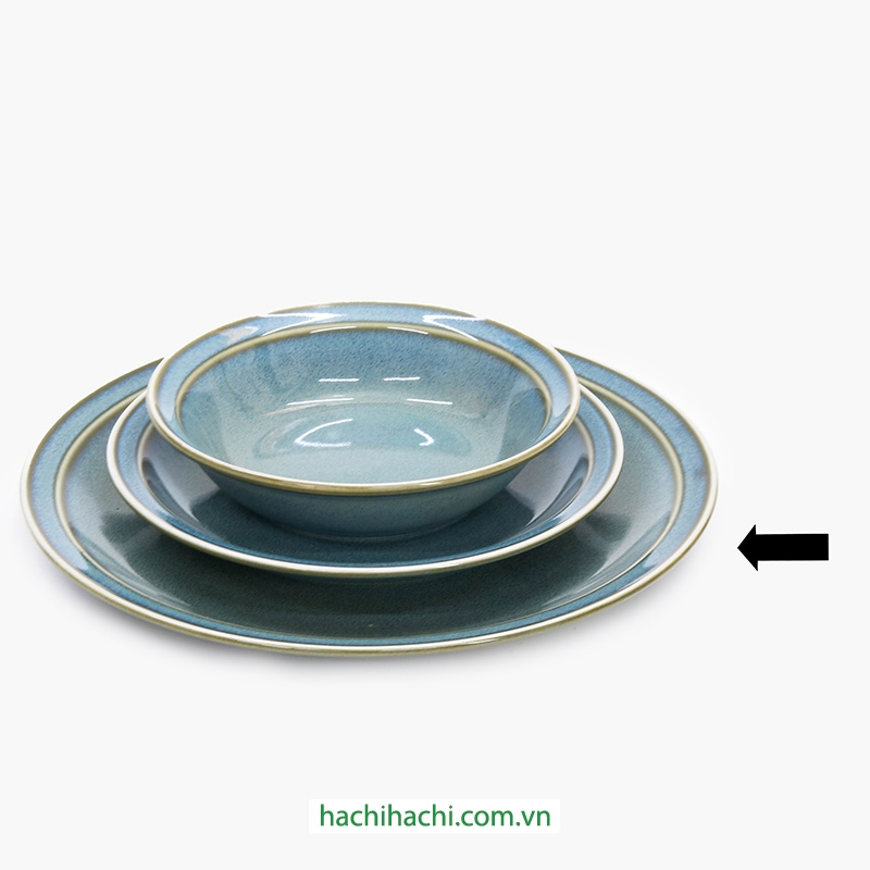 Đĩa sứ Nhật Bản 22.5cm Metallic Green, dùng được lò vi sóng thương hiệu 